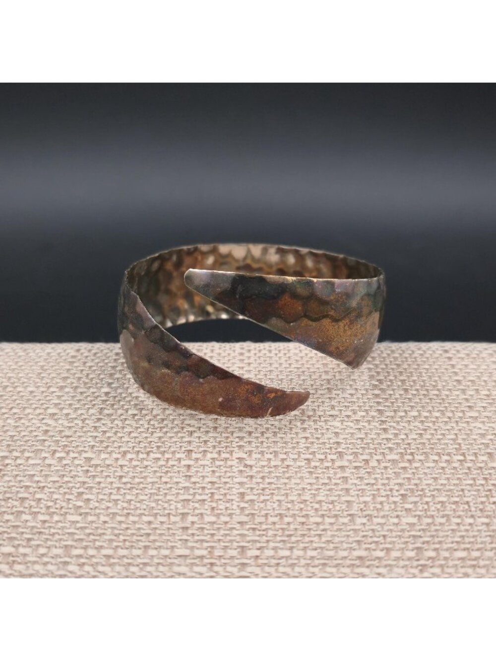 7.5 Inch Hammered Copper Bracelet, Rustic Bypass Bangle, Patina Jewelry B1206